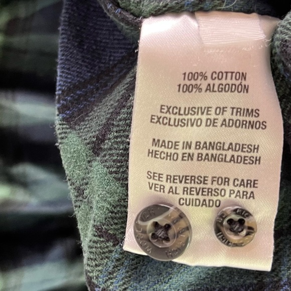 Woolrich Blackwatch Plaid Cotton Flannel Women L Button Down HOLES PAINT STAINED - Picture 10 of 16